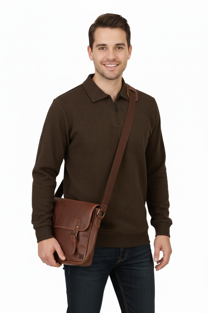 Erkek Kışlık Kazak Pamuklu Dokuma Yarım Fermuarlı Polo Yaka Uzun Kollu Düz Renk Rahat Kesim