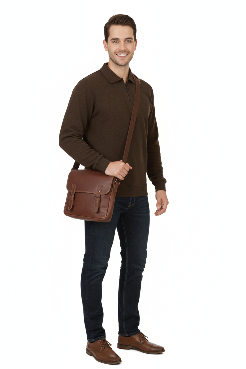 Erkek Kışlık Kazak Pamuklu Dokuma Yarım Fermuarlı Polo Yaka Uzun Kollu Düz Renk Rahat Kesim