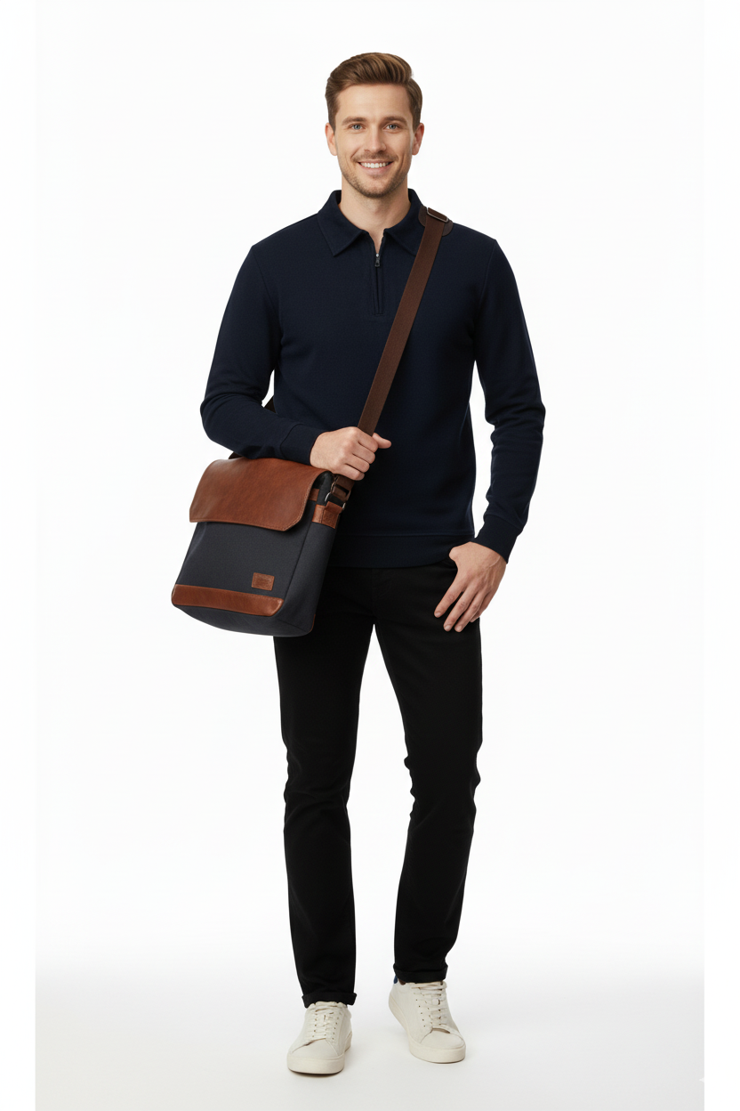 Erkek Kışlık Kazak Pamuklu Dokuma Yarım Fermuarlı Polo Yaka Uzun Kollu Düz Renk Rahat Kesim