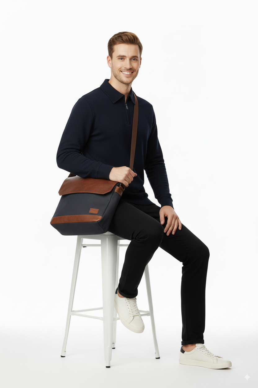 Erkek Kışlık Kazak Pamuklu Dokuma Yarım Fermuarlı Polo Yaka Uzun Kollu Düz Renk Rahat Kesim