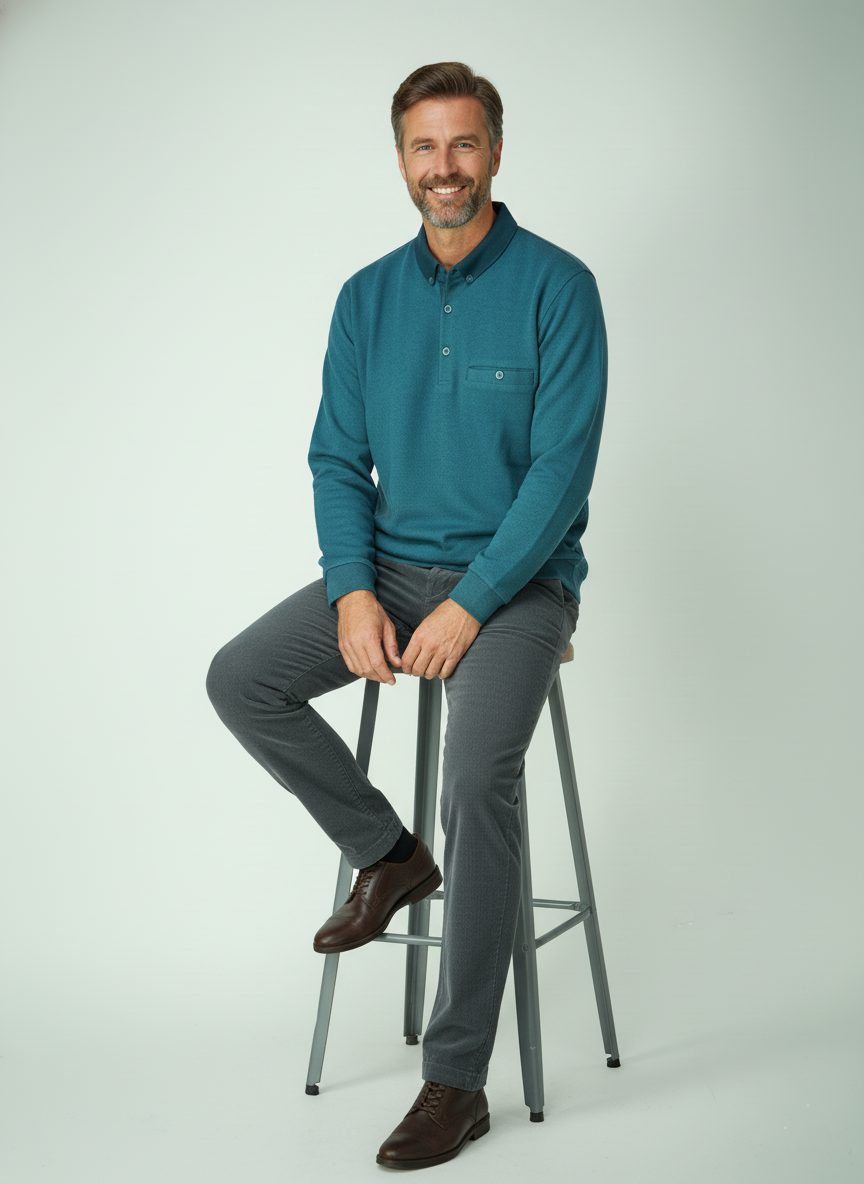 Oppland Erkek Kışlık Kazak Polo Yaka Oxford Fleto Cepli Dokulu Rahat Kesim Tam Kalıp