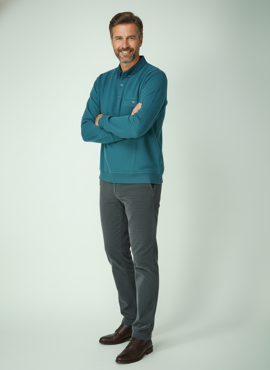 Oppland Erkek Kışlık Kazak Polo Yaka Oxford Fleto Cepli Dokulu Rahat Kesim Tam Kalıp