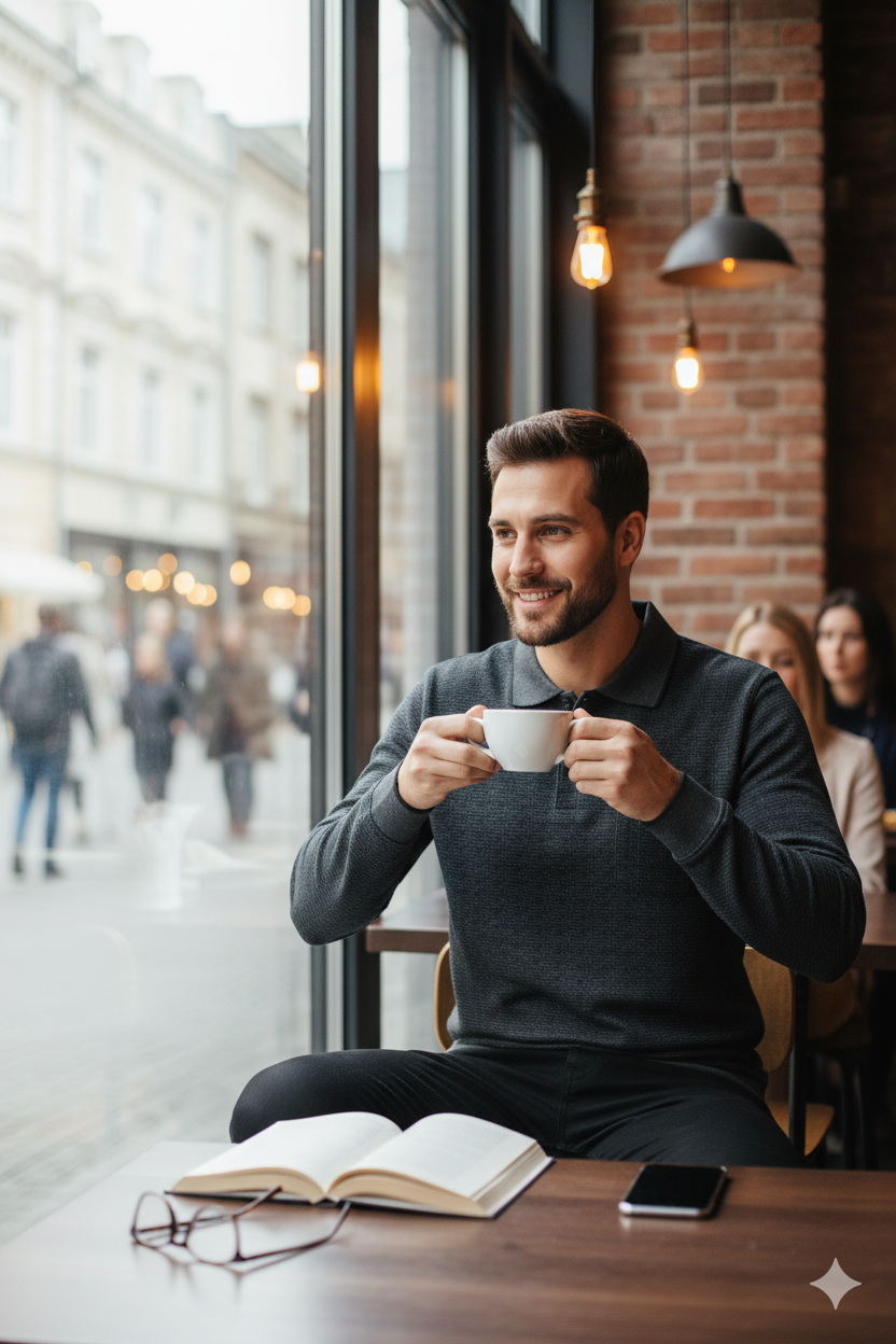 Erkek Mevsimlik Kazak Pamuklu Dokuma Düğmeli Polo Yaka Cepli Uzun Kollu Kırçıl Desenli Rahat