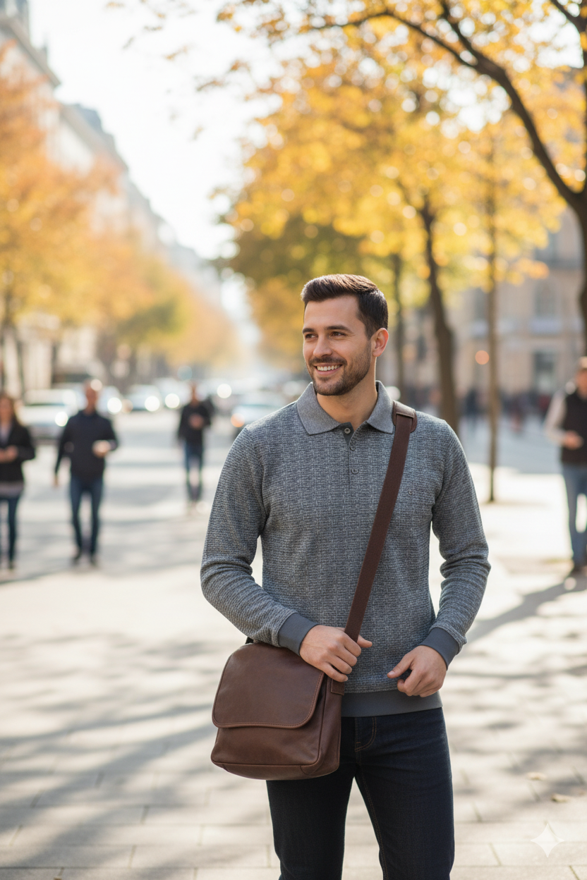 Erkek Mevsimlik Kazak Pamuklu Dokuma Düğmeli Polo Yaka Cepli Uzun Kollu Kırçıl Desenli Rahat