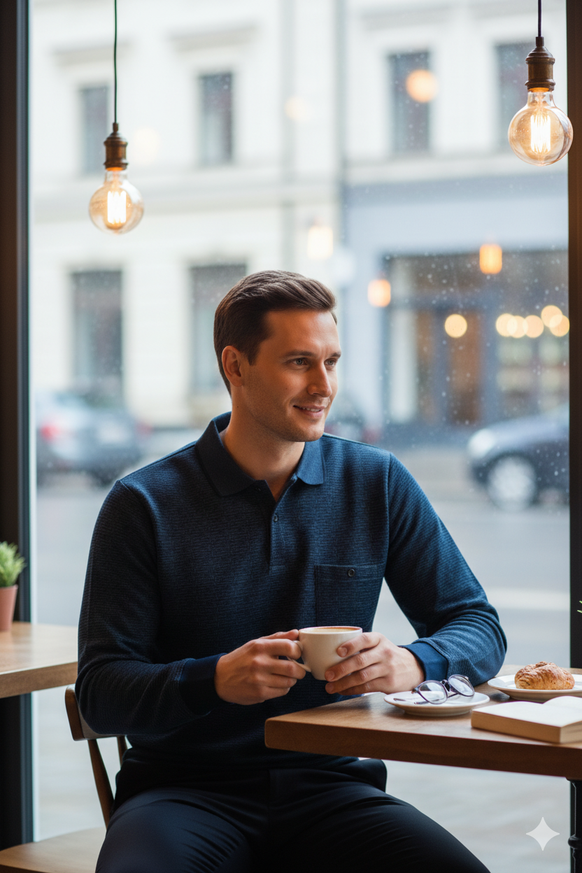 Erkek Mevsimlik Kazak Pamuklu Dokuma Düğmeli Polo Yaka Cepli Uzun Kollu Kırçıl Desenli Rahat