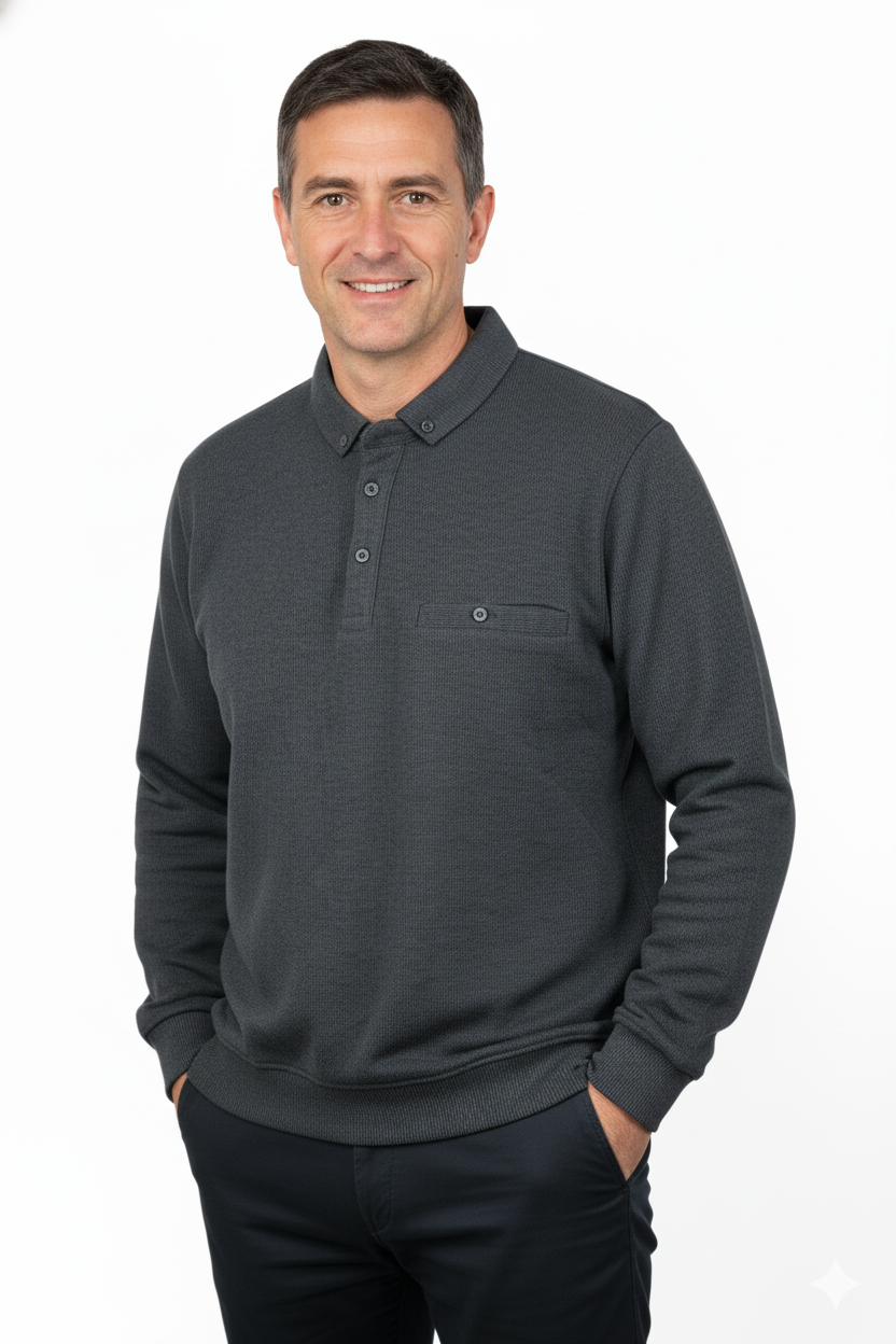 Oppland Erkek Kışlık Kazak Polo Yaka Oxford Fleto Cepli Dokulu Rahat Kesim Tam Kalıp