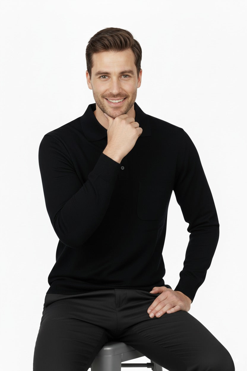 Oppland Erkek Kazak Polo Yaka Yün Tarzı Dokuma Cepli Klasik Model Tam Kalıp