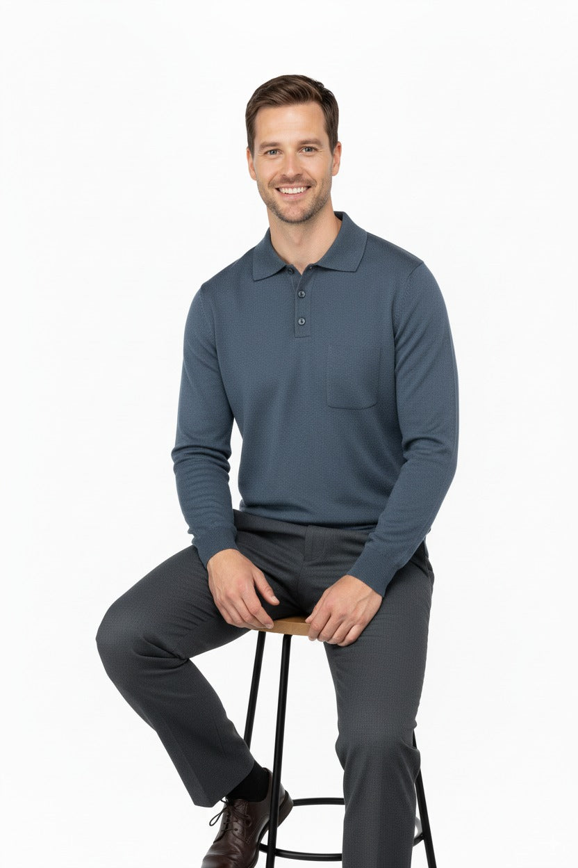 Oppland Erkek Kazak Polo Yaka Yün Tarzı Dokuma Cepli Klasik Model Tam Kalıp