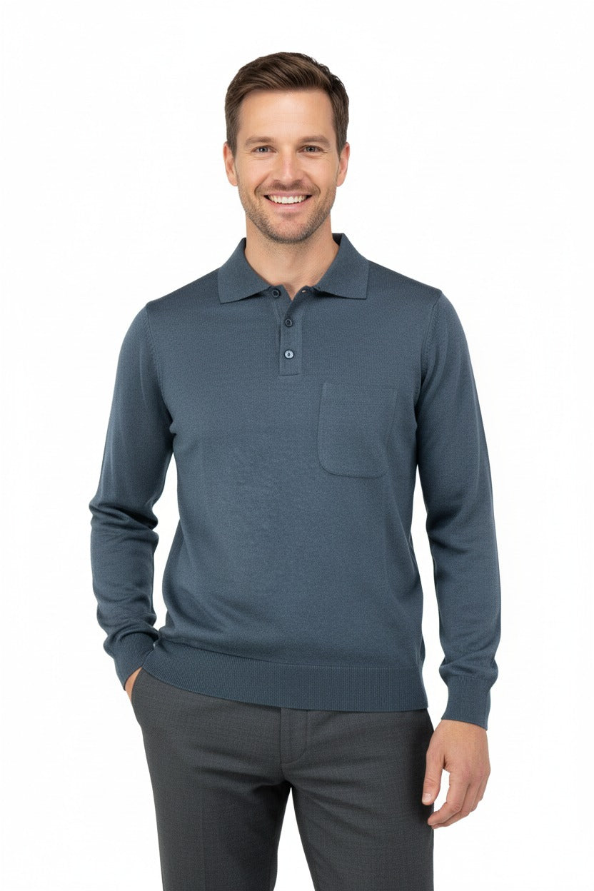 Oppland Erkek Kazak Polo Yaka Yün Tarzı Dokuma Cepli Klasik Model Tam Kalıp