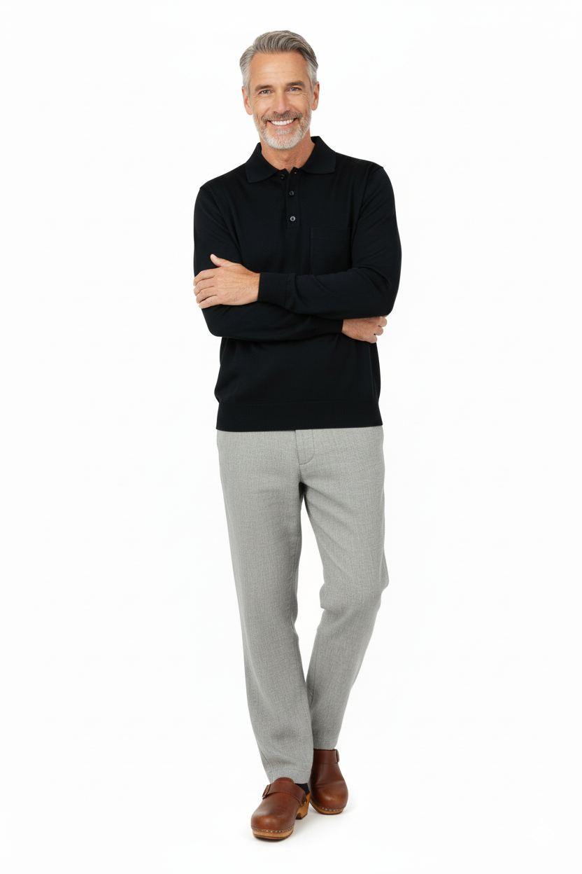 Oppland Erkek Kazak Premium Yün Tarzı Klasik Polo Yaka Düğmeli Cepli Rahat Tam Kalıp