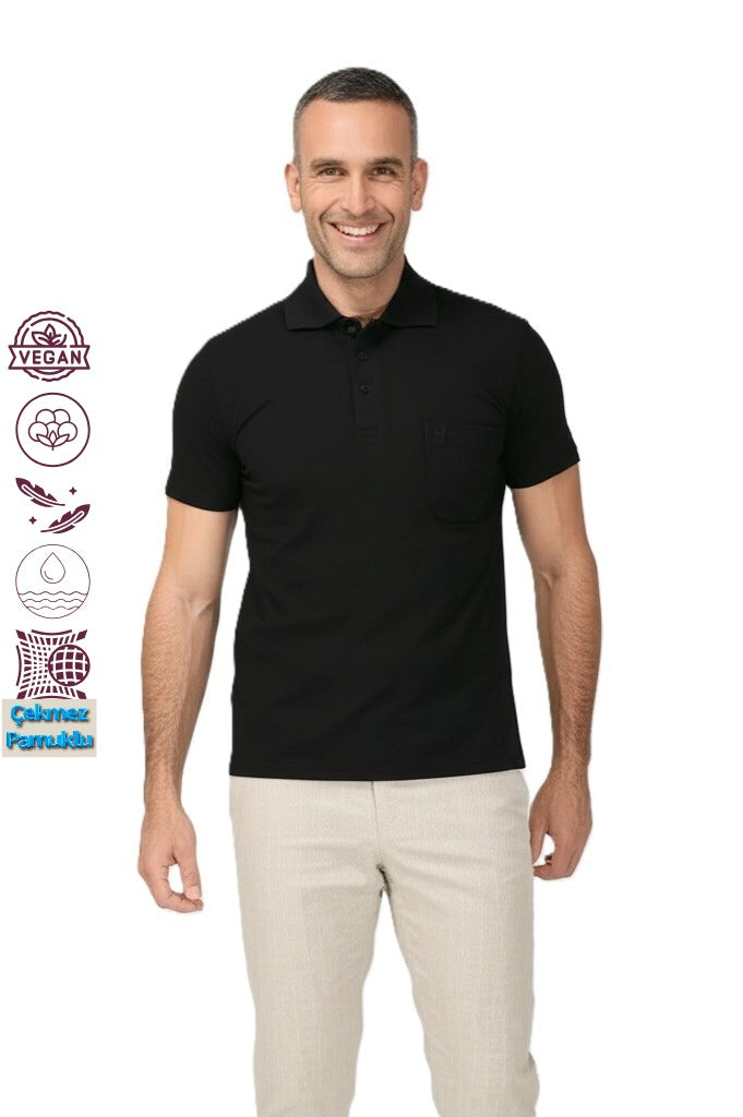 Erkek Polo Yaka Cepli Kısa Kollu Premium Pamuklu Kumaş T-Shirt Klasik Model