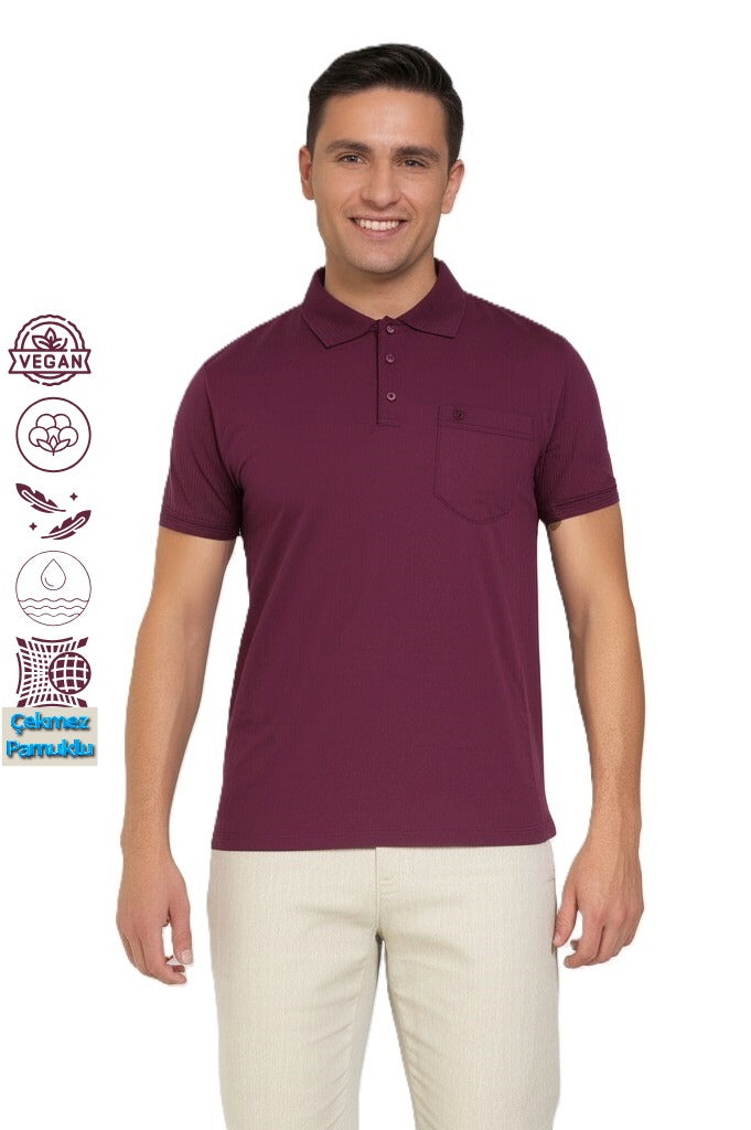 Erkek Polo Yaka Arma Cepli Kısa Kollu Düz Renk Normal Kesim Premium Pamuklu Kumaş T-shirt