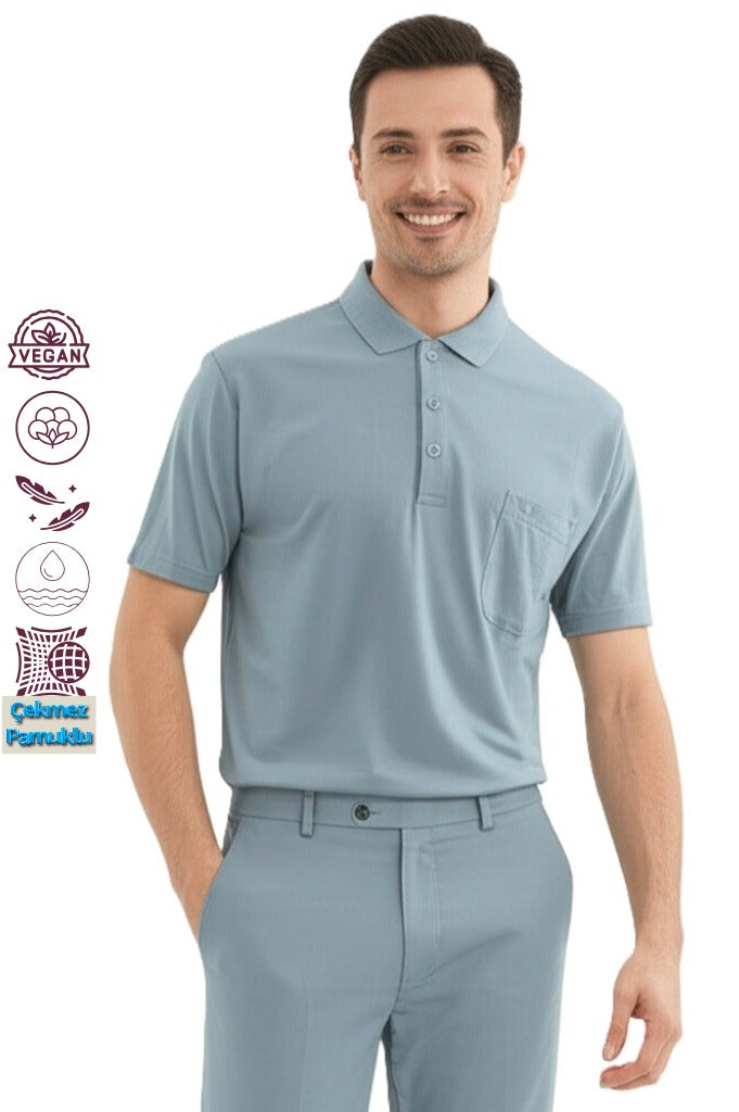 Erkek Polo Yaka Arma Cepli Kısa Kollu Düz Renk Normal Kesim Premium Pamuklu Kumaş T-shirt