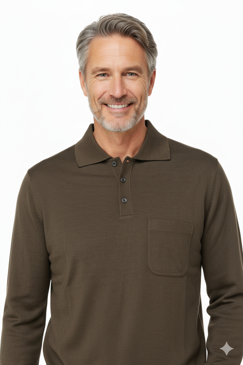 Oppland Erkek Kazak Premium Yün Tarzı Klasik Polo Yaka Düğmeli Cepli Rahat Tam Kalıp