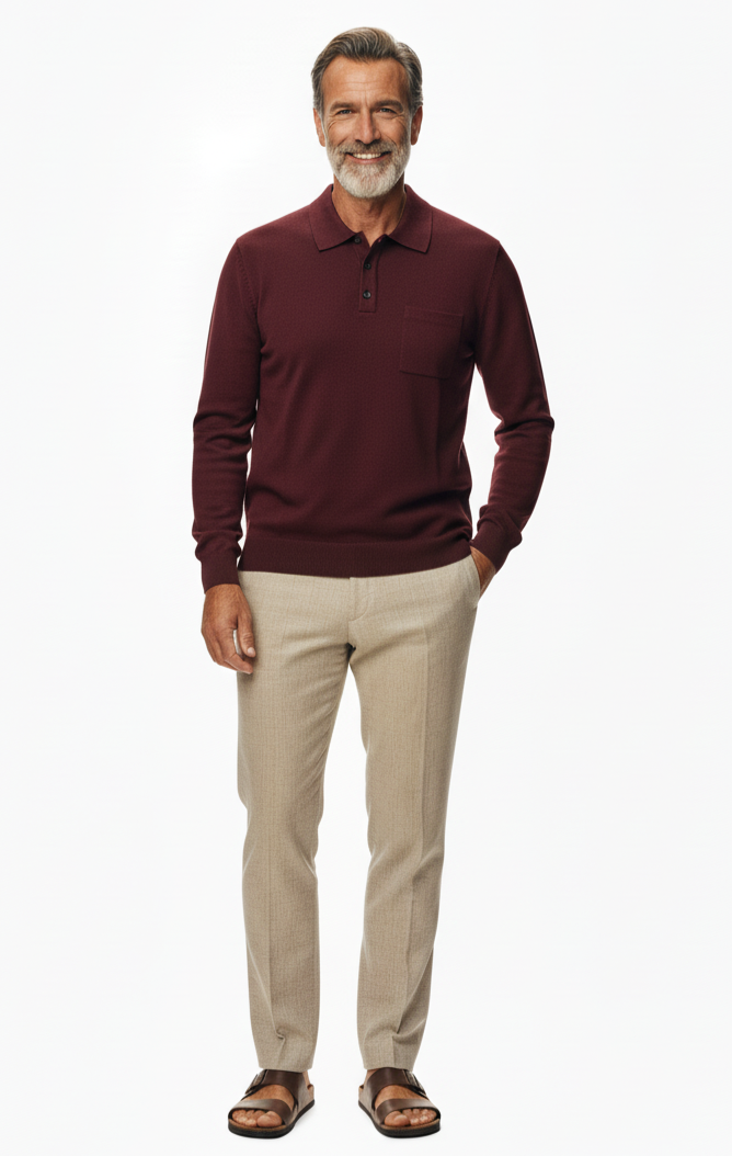 Oppland Erkek Kazak Premium Yün Tarzı Klasik Polo Yaka Düğmeli Cepli Rahat Tam Kalıp