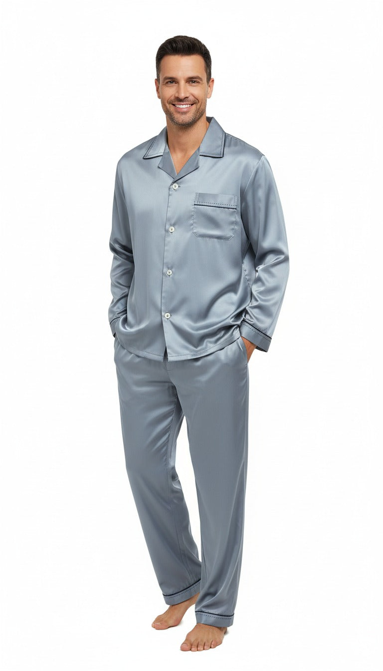 Oppland Erkek Pijama Takımı Saten Kumaş Klasik Model Cepli Rahat Tam Kalıp OPEPT26PIEROMOD91