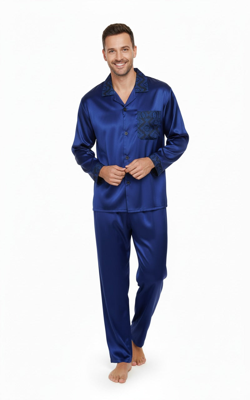 Oppland Erkek Pijama Takımı Saten Kumaş Klasik Model Cepli Rahat Tam Kalıp OPEPT26PIEROMOD91