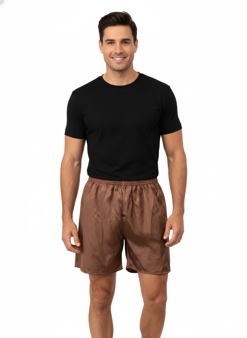 Oppland Erkek Saten Kumaş Şort Düz Renk Beli Lastikli Cepsiz Rahat Kesim Hafif Kumaş