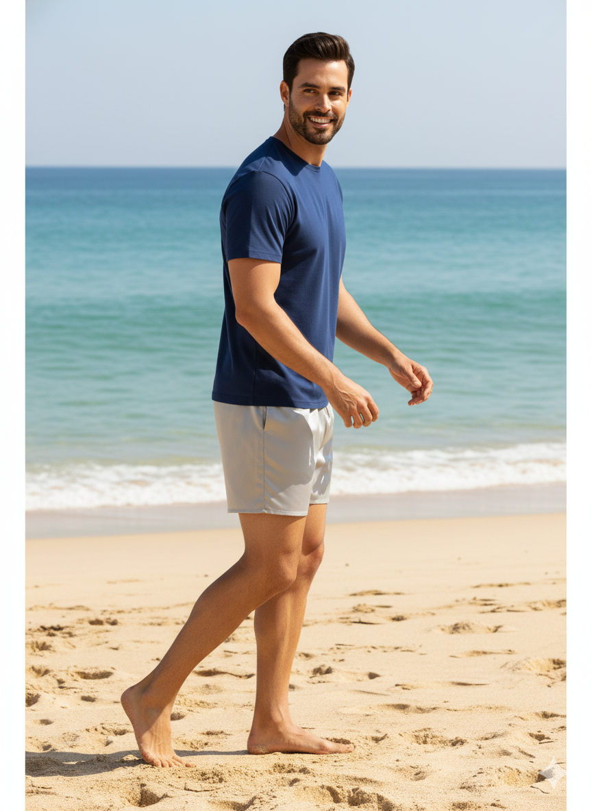 Oppland Erkek Saten Kumaş Şort Düz Renk Beli Lastikli Cepsiz Rahat Kesim Hafif Kumaş