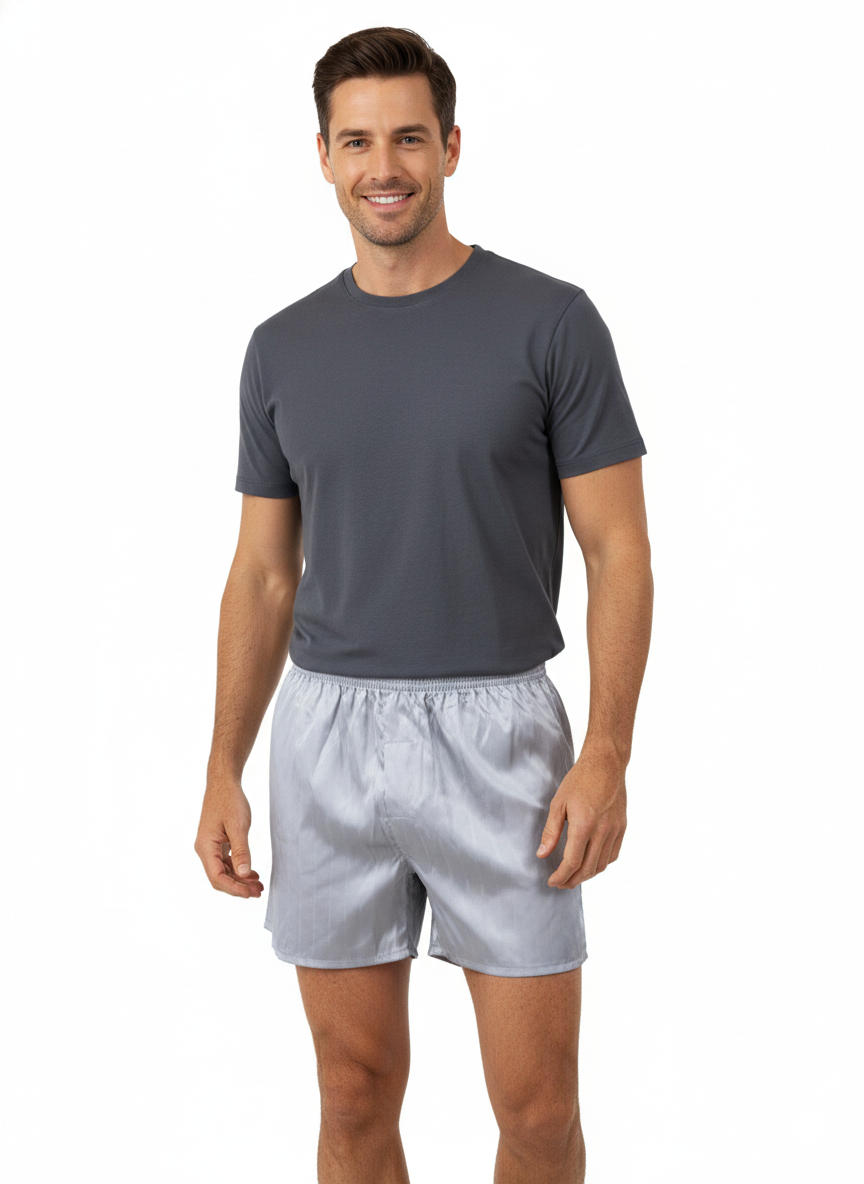 Oppland Erkek Saten Kumaş Şort Düz Renk Beli Lastikli Cepsiz Rahat Kesim Hafif Kumaş