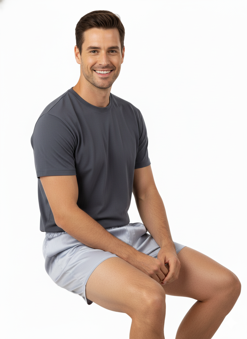 Oppland Erkek Saten Kumaş Şort Düz Renk Beli Lastikli Cepsiz Rahat Kesim Hafif Kumaş