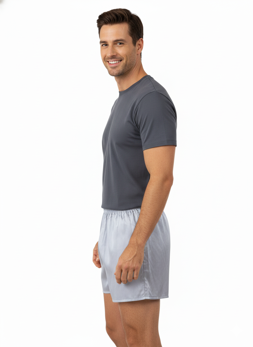 Oppland Erkek Saten Kumaş Şort Düz Renk Beli Lastikli Cepsiz Rahat Kesim Hafif Kumaş