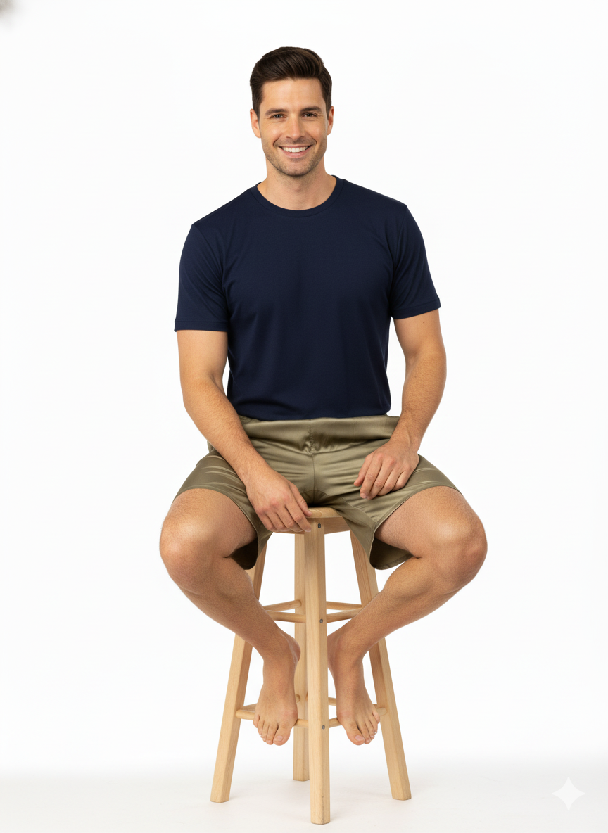 Oppland Erkek Saten Kumaş Şort Düz Renk Beli Lastikli Cepsiz Rahat Kesim Hafif Kumaş