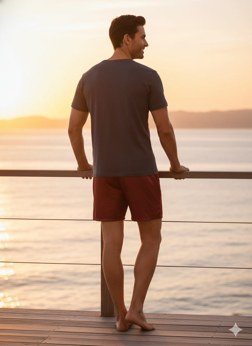 Oppland Erkek Saten Kumaş Şort Düz Renk Beli Lastikli Cepsiz Rahat Kesim Hafif Kumaş