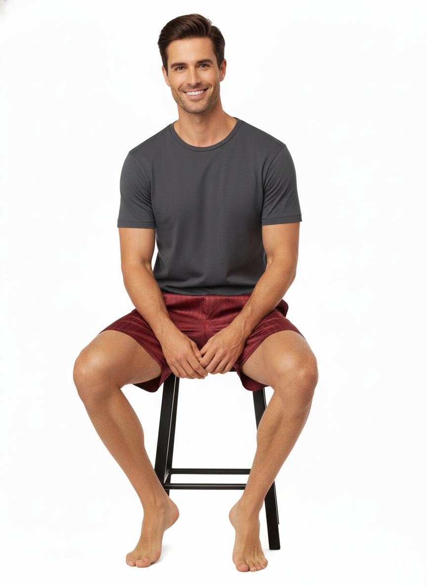 Oppland Erkek Saten Kumaş Şort Düz Renk Beli Lastikli Cepsiz Rahat Kesim Hafif Kumaş