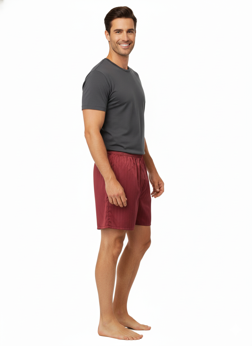 Oppland Erkek Saten Kumaş Şort Düz Renk Beli Lastikli Cepsiz Rahat Kesim Hafif Kumaş