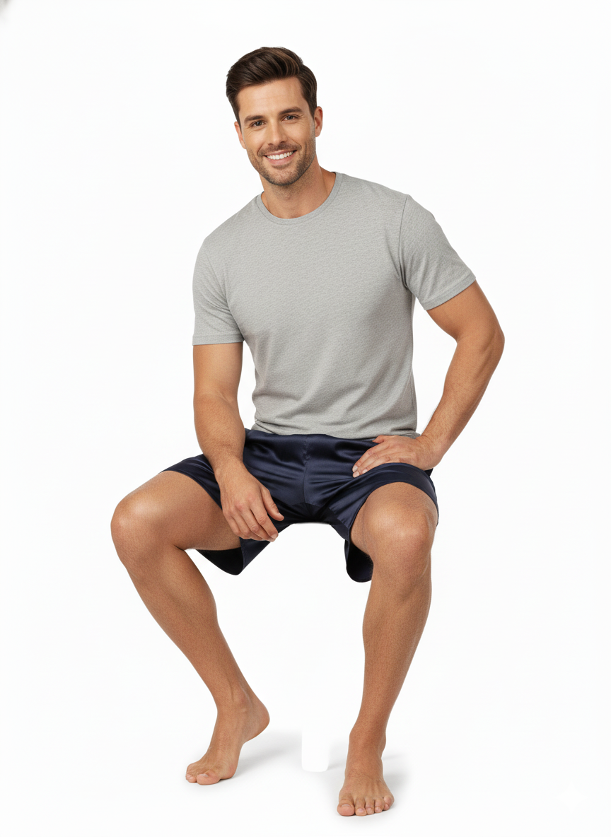 Oppland Erkek Saten Kumaş Şort Düz Renk Beli Lastikli Cepsiz Rahat Kesim Hafif Kumaş