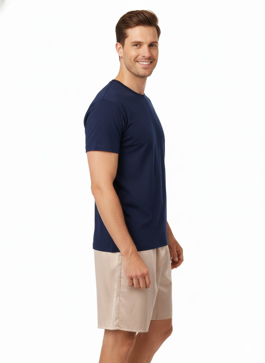 Oppland Erkek Saten Kumaş Şort Düz Renk Beli Lastikli Cepsiz Rahat Kesim Hafif Kumaş