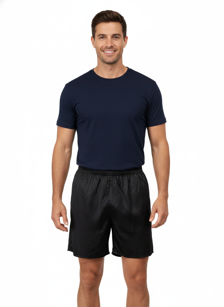 Oppland Erkek Saten Kumaş Şort Düz Renk Beli Lastikli Cepsiz Rahat Kesim Hafif Kumaş