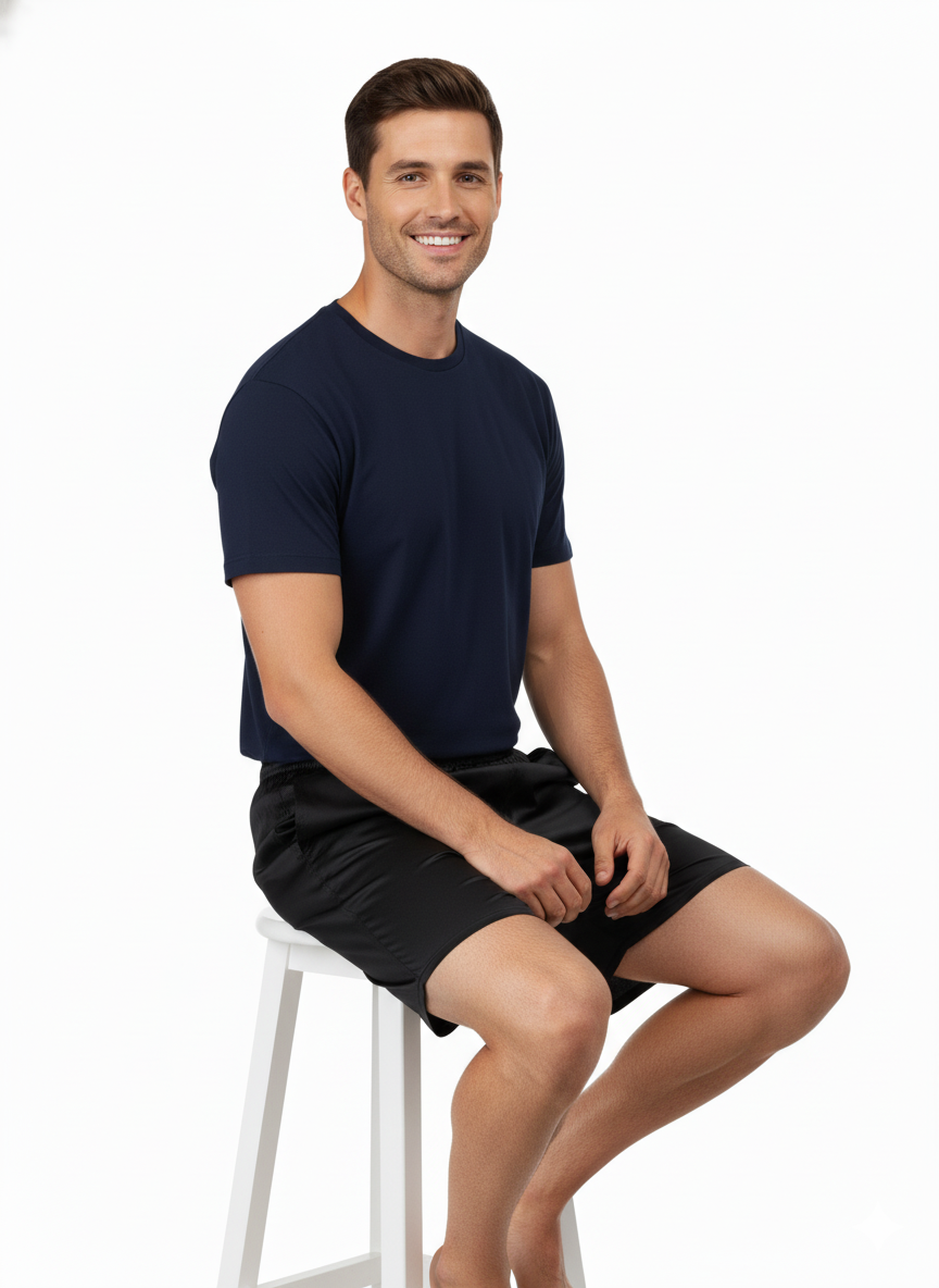 Oppland Erkek Saten Kumaş Şort Düz Renk Beli Lastikli Cepsiz Rahat Kesim Hafif Kumaş