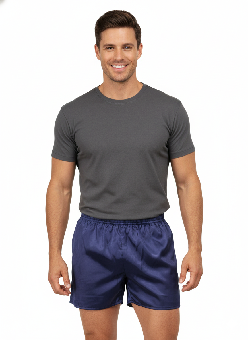 Oppland Erkek Saten Kumaş Şort Düz Renk Beli Lastikli Cepsiz Rahat Kesim Hafif Kumaş