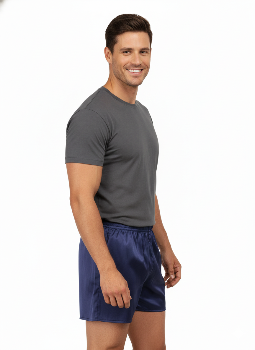 Oppland Erkek Saten Kumaş Şort Düz Renk Beli Lastikli Cepsiz Rahat Kesim Hafif Kumaş