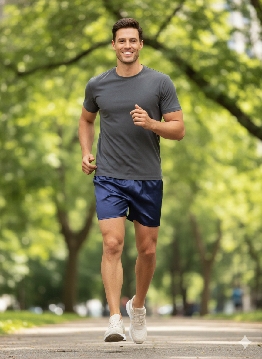 Oppland Erkek Saten Kumaş Şort Düz Renk Beli Lastikli Cepsiz Rahat Kesim Hafif Kumaş