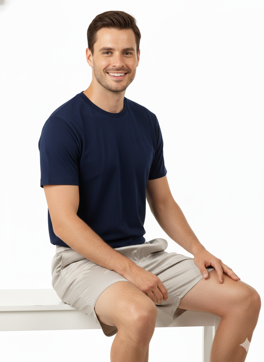 Oppland Erkek Saten Kumaş Şort Düz Renk Beli Lastikli Cepsiz Rahat Kesim Hafif Kumaş