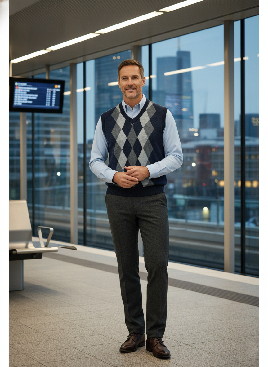 Oppland Erkek Kışlık Süveter Rahat Kesim Triko Dokuma V Yaka Klasik Baklava Desenli