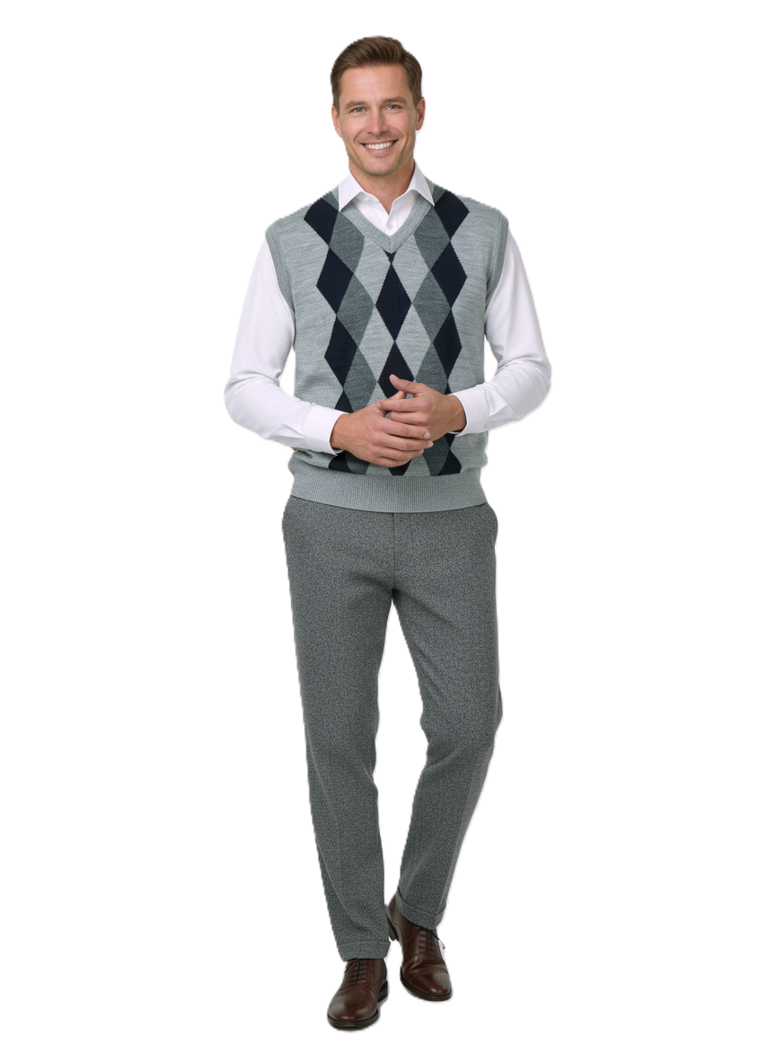 Oppland Erkek Kışlık Süveter Rahat Kesim Triko Dokuma V Yaka Klasik Baklava Desenli