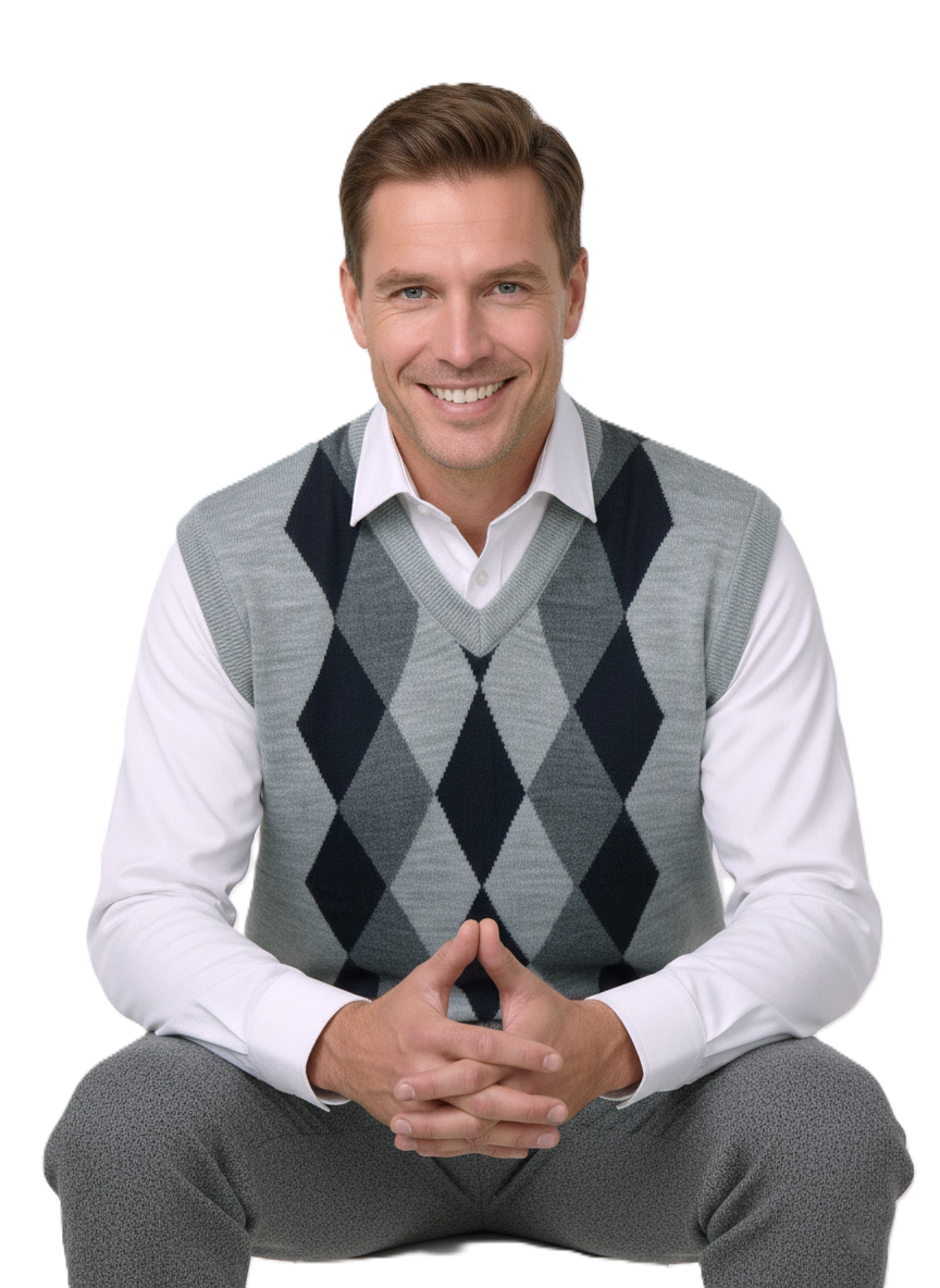 Oppland Erkek Kışlık Süveter Rahat Kesim Triko Dokuma V Yaka Klasik Baklava Desenli