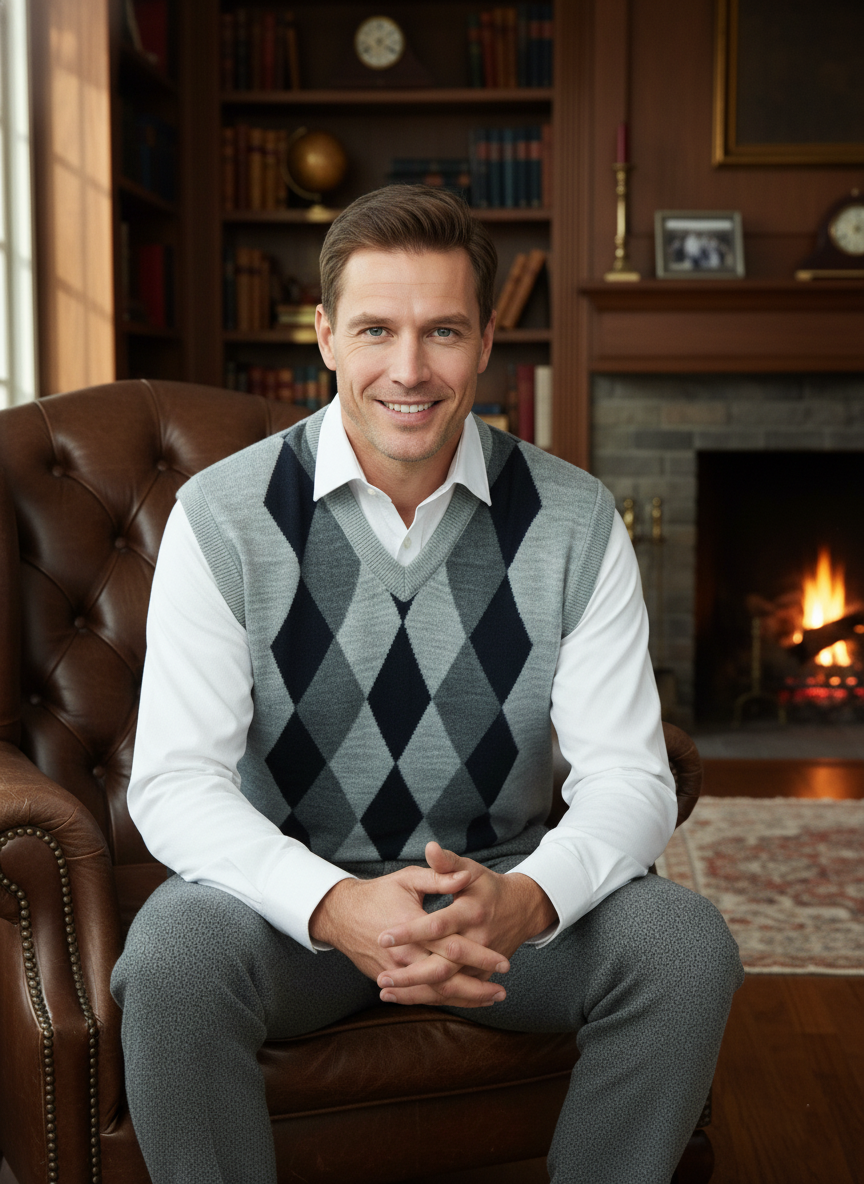 Oppland Erkek Kışlık Süveter Rahat Kesim Triko Dokuma V Yaka Klasik Baklava Desenli