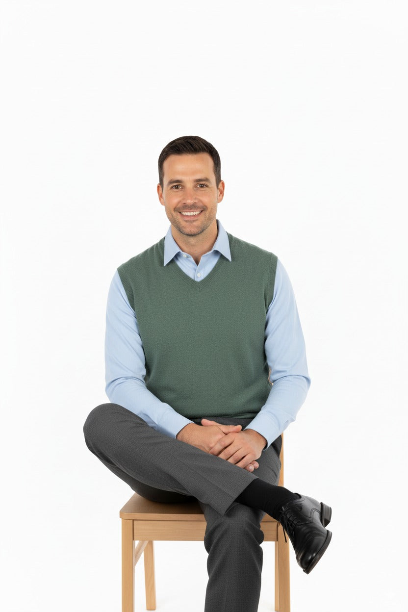 Erkek V Yakalı Düz Renk Klasik Model Rahat Kesim Tam Kalıp Ince Yünlü Dokuma Süveter