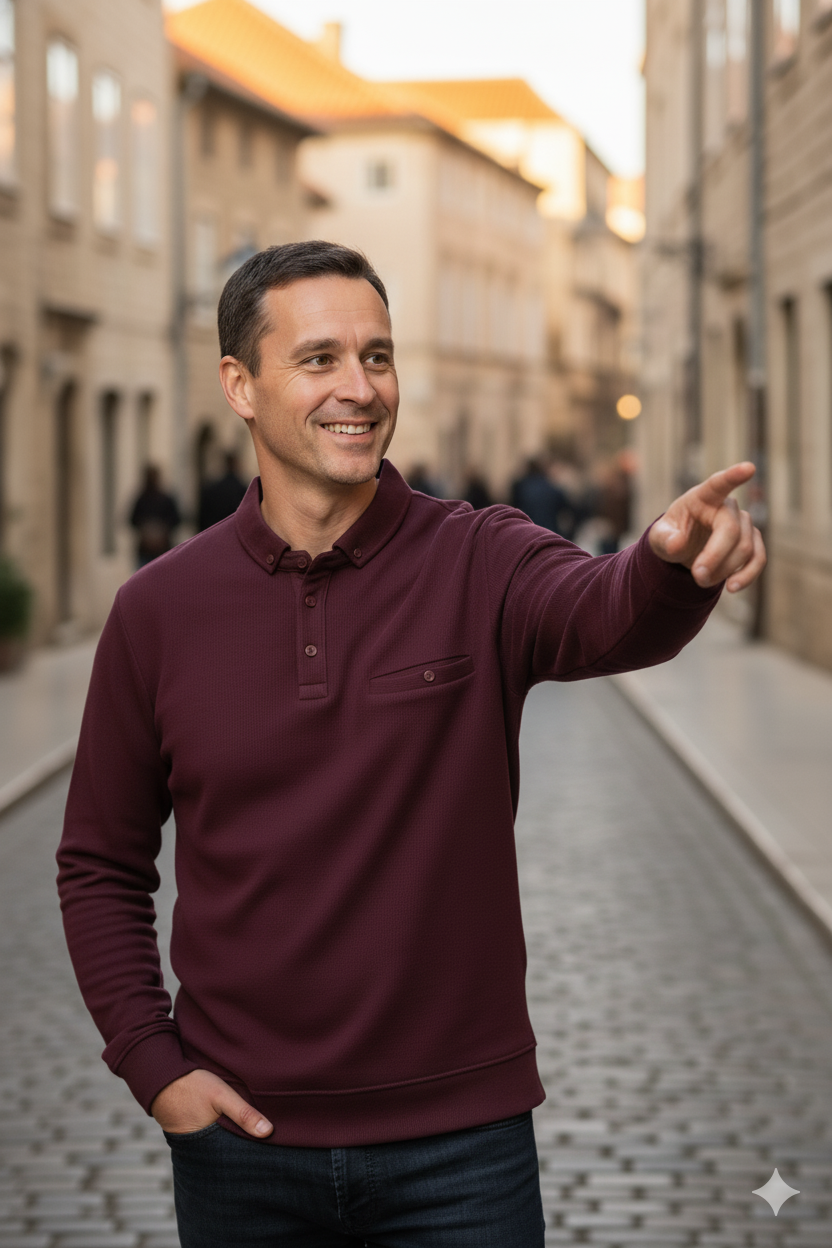 Oppland Erkek Kışlık Kazak Polo Yaka Oxford Fleto Cepli Dokulu Rahat Kesim Tam Kalıp