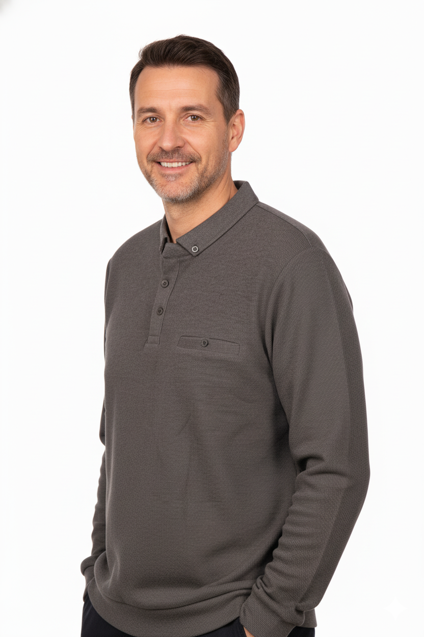 Oppland Erkek Kışlık Kazak Polo Yaka Oxford Fleto Cepli Dokulu Rahat Kesim Tam Kalıp