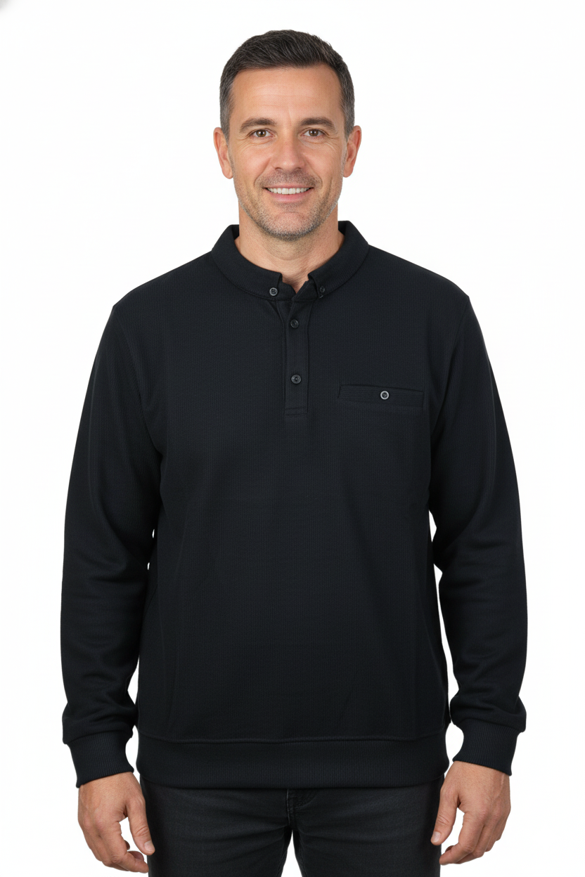 Oppland Erkek Kışlık Kazak Polo Yaka Oxford Fleto Cepli Dokulu Rahat Kesim Tam Kalıp