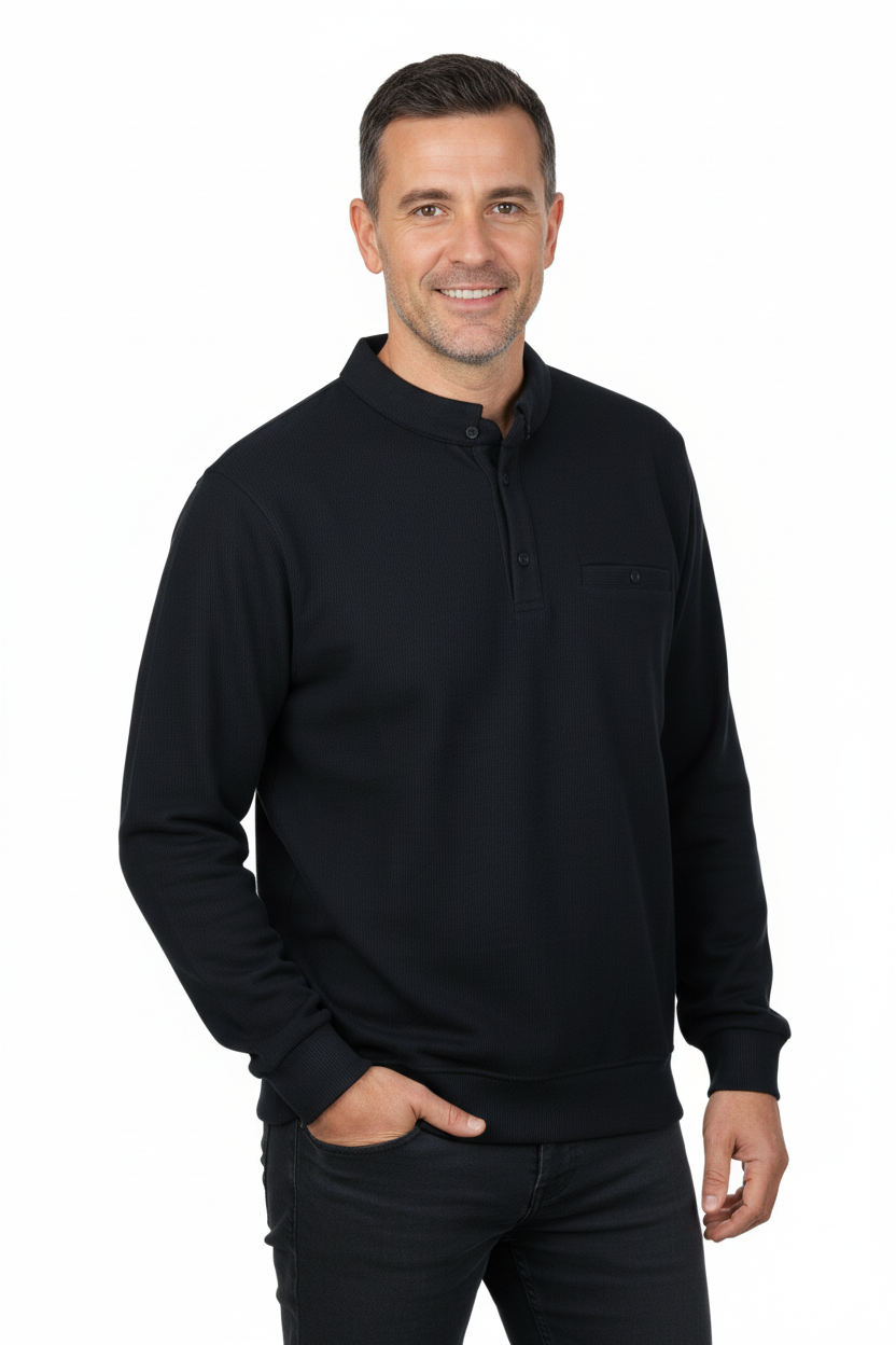 Oppland Erkek Kışlık Kazak Polo Yaka Oxford Fleto Cepli Dokulu Rahat Kesim Tam Kalıp