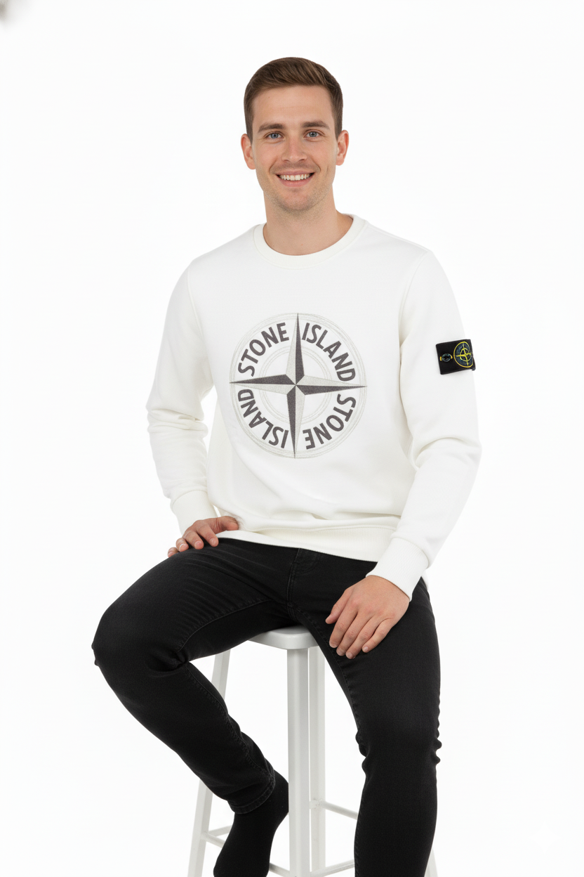 Erkek Mevsimlik Stone Premium Pamuklu Kumaş iki iplik Sweatshirt Logolu Model Regular Fit