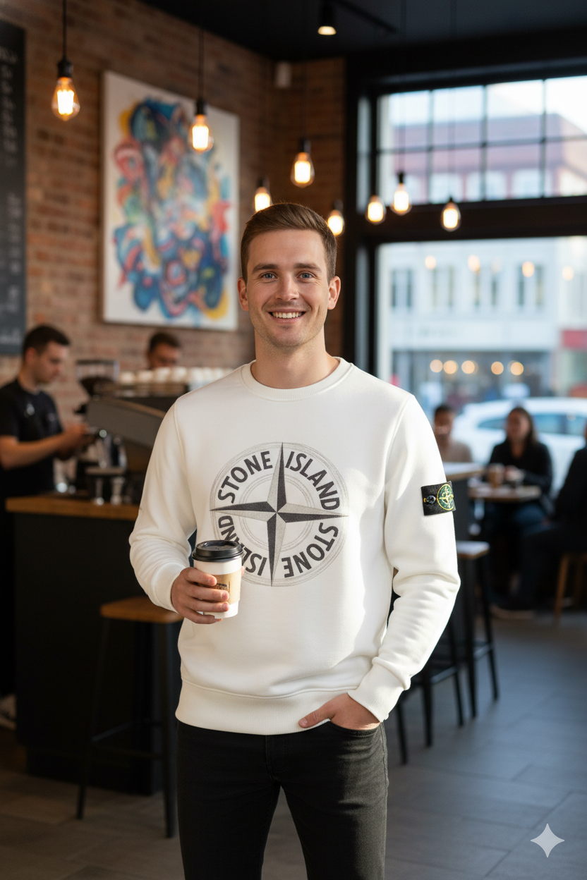 Erkek Mevsimlik Stone Premium Pamuklu Kumaş iki iplik Sweatshirt Logolu Model Regular Fit