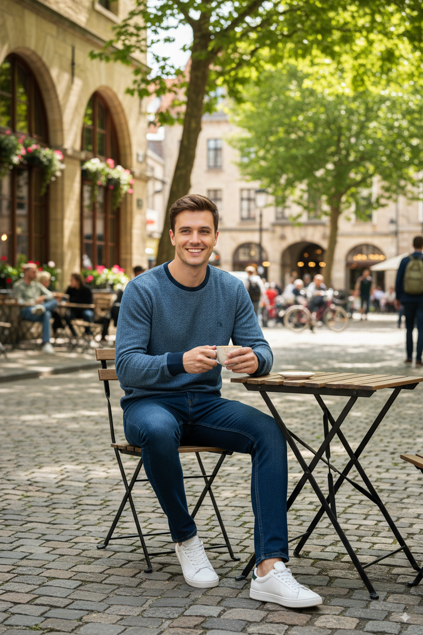 Erkek Kışlık Düğmeli Bisiklet Yaka Armalı Uzun Kollu Kırçıllı Şardonlu Pamuklu Dokuma Kazak